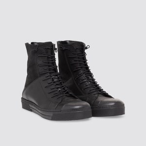 FINAL SALE Leather Lace-Up Boots, Genuine Leather Boots, Sneaker Boots, Leather Shoes, Winter Boots, Helsinki Boots, Marcella MS1453 Black 01-J