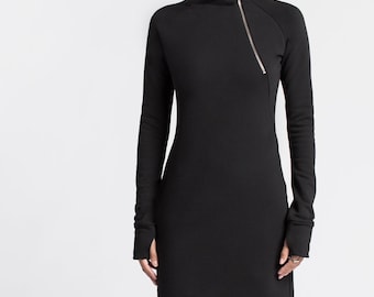 Sweatshirt Dress, Long Sleeve Dress, Black Dress, Winter Dress, Turtleneck Dress, Alani Sweatshirt Dress, Marcella - MD1161
