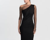 Pencil Dress Black Dress One Shoulder Dress Party Dress Cocktail Dress Evening Gown Marcellamoda - MD1010