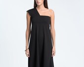 One Shoulder Dress Day Dress Black Dress Cocktail Dress Oversize Dress Asymmetric Dress Marcellamoda - MD1014