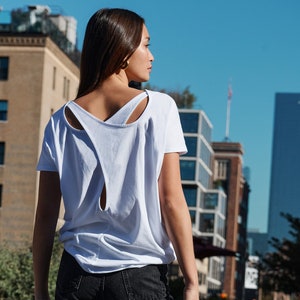 White Oversized T-Shirt, Cutout Back Top, Short Sleeve Shirt, White TShirt, Edgy Tee, Women's Shirt, Felix Top, Marcella MB1986 image 1