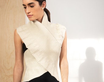 NEW Stylish Light Beige Bolero Elegant Wear Knit Bolero Sleeveless Cardigan Cotton Sweater Beige Vest Marcellamoda MC1141