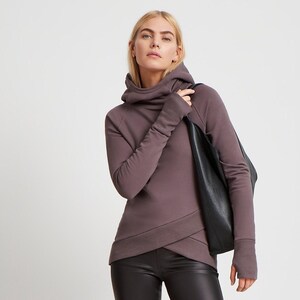 Anthracite Tulip Hem Hoodie, Hooded Sweatshirt, Sweatshirt with Extra Long Sleeves, Fitted Sweatshirt, Geneva Sweatshirt, Marcella - MB1613
