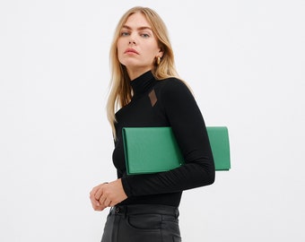 NEW Extra-Long Cocktail Clutch, Green Leather Clutch, Evening Clutch Bag, Envelope Clutch, Slim Bag, Belle Leather Clutch, Marcella - MA1089