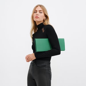 Extra-Long Cocktail Clutch, Green Leather Clutch, Evening Clutch Bag, Envelope Clutch, Slim Bag, Belle Leather Clutch, Marcella MA1089 image 1