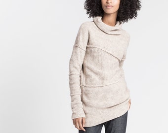 Wool Sweater  Asymmetric Blouse  Oversized Cardigan  Black Jumper  High Low Sweater  Marcellamoda MB0789