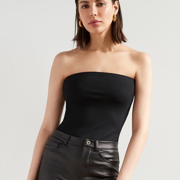 Black Strapless Top, Fitted Tube Top, Evening Strapless Top, Party Top, Cocktail Blouse, Gavin Strapless Top, Marcella - MB1925