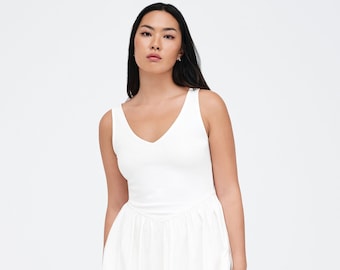 NEW Off White Tank Dress, Sleeveless Dress, Dress with Full Skirt, White Midi Dress, Sun Dress, Casual Dress, Emmy Dress, Marcella - MD2214