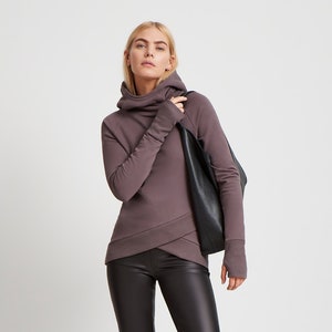 Anthracite Tulip Hem Hoodie, Hooded Sweatshirt, Sweatshirt with Extra Long Sleeves, Fitted Sweatshirt, Geneva Sweatshirt, Marcella - MB1613