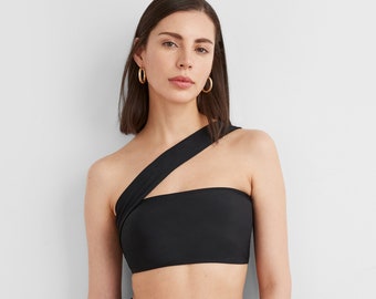 Black Convertible Swim Top, Two-Piece Bathing Suit Top, Strapless Bandeau Swimsuit, Asymmetric Bikini Top, Molly Swim Top, Marcella - MU2055