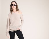 Designer Sweater, Summer Sweater, Linen Summer Jumper, Knit Sweater, Asymmetric Sweater, Marcellamoda - MB0857