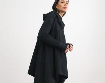 NEW Black Sweatshirt Tunic, Oversized Hoodie, Extra Long Hoodie, Draped Cowl Neck Pullover, Rivington Sweatshirt Tunic, Marcella - MB2090