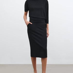 Fitted Black Skirt, Black Midi Skirt, Pencil Skirt, Stretchy Fitted Skirt, High Waisted Skirt, Vesey Pencil Skirt, Marcella MP2032 image 1