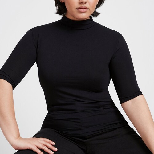 Essential Mock Neck Shirt Fitted Blouse 