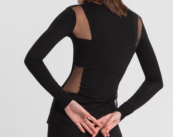 Mesh Cutout Top, Casual Fitted Blouse, Mesh Back Top, Revealing Cut Out Top, Mesh Insert Blouse, Edie Top, Marcella - MB0970