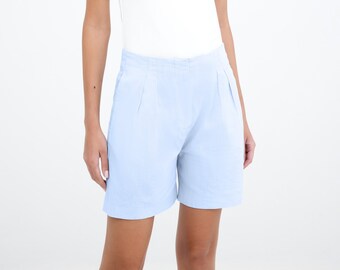 NEW Light Blue High-Waisted Linen Shorts, Pleated Shorts, Wide Leg Shorts, Tailored Shorts for Women, Kingsbridge Shorts, Marcella - MP2325