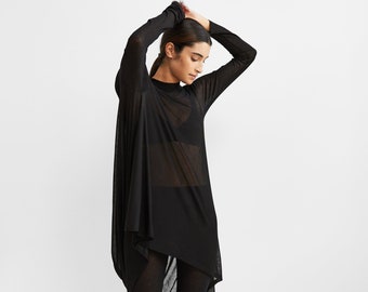 Long Draped Back Tunic, Casual Asymmetric Long Top, High Low Tunic, Short Front Long Back Tunic, Iris Tunic, Marcella - MB0103