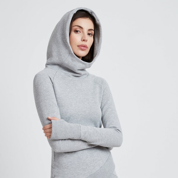 Fitted Hoodie, Sweatshirt with Extra Long Sleeves, Sweatshirt with Hood, Ribbed Hem Hoodie, Geneva Sweatshirt, Marcella - MB1613