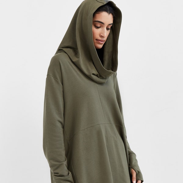 Oversized Hoodie Tunic, Asymmetrical Hem Sweatshirt, Comfortable Cowl Neck Top, Hooded Sweatshirt, Firenze Sweatshirt, Marcella -MB1471