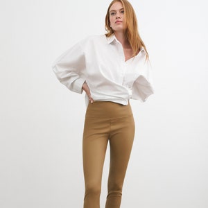 Made in Italy Camel Wet Look Matte Faux Leather Leggings 