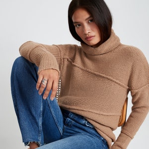 Loose Knit Sweater, Oversized Wool Sweater, Long Sleeve Turtleneck Top, Chunky Knit Top, Winter Sweater, Emily Sweater, Marcella- MB0790