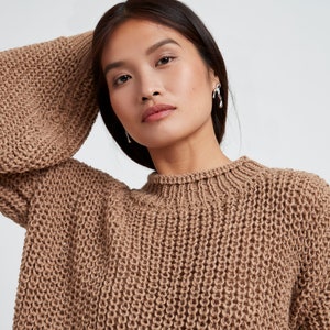 Oversized Sleeve Sweater, Ribbed Cuff Sweater, Crew Neck Knit Sweater, Oversized Knitted Sweater, Audrey Sweater, Marcella - MB1746