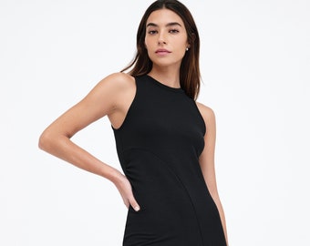 NEW Black Fitted Dress, Day-To-Night Dress, Sleeveless Dress, Comfy Fitted Tank Dress, Casual Midi Dress, Reina Dress, Marcella - MD2220