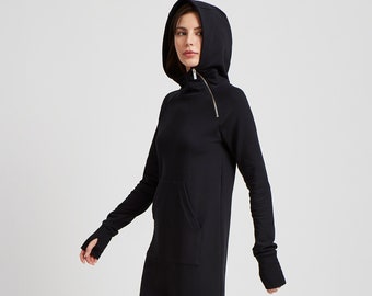 Sweatshirt Dress, Maxi Dress, Extra Long Hoodie, Hooded Warm Dress, Long Dress, Tompkins Sweatshirt Dress, Marcella - MD1914