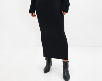 Fitted Black Skirt, Black Midi Skirt, Long Pencil Skirt, Stretchy Fitted Skirt, High Waisted Skirt, Belmont Skirt, Marcella - MP1020