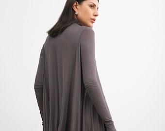 Sheer Asymmetric Tunic, Long Sleeve Tunic Top, Anthracite Turtleneck Tunic, Draped High Low Tunic, Marlowe Tunic, Marcella - MB2086