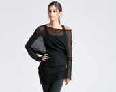Off Shoulder Sweater, Asymmetric Blouse, Oversize Cardigan, Black Jumper, Charlotte Sweater, Marcellamoda k- MB0797