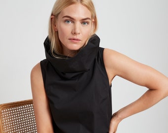 Sleeveless High Neck Blouse, Turtleneck Tank, Summer Blouse, Cotton Top with Cowl Neck, Marcy Sleeveless Top, Marcella - MB1818