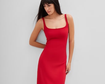 Red Midi Dress, Tank Dress, Sleeveless Dress, Day Dress, Summer Dress, Cocktail Dress, Crawford Dress, Marcella - MD2002