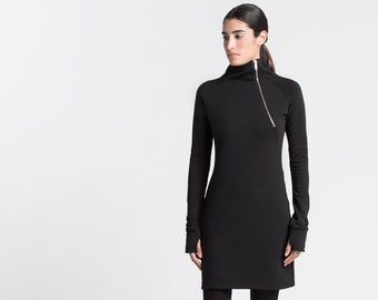 Sweatshirt Dress, Long Sleeve Dress, Black Dress, Winter Dress, Turtleneck Dress, Alani Sweatshirt Dress, Marcella - MD1161