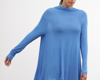 Sheer Asymmetrical Hem Tunic, See Through Tunic Top, Casual Asymmetric Long Top, Draped High Low Tunic, Iris Tunic, Marcella - MB0103