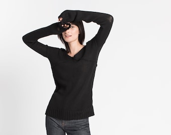 FINAL SALE V-Neck Sweater, Knitted Long Sleeve Blouse, Women's Casual Pullover, V Neck Long Sleeve Top, Nicole Sweater, Marcella - MB1392