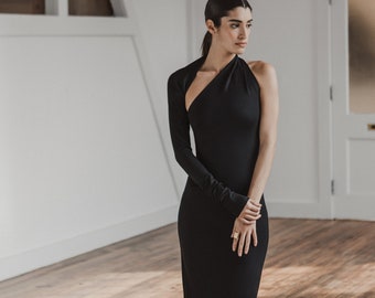 One Shoulder Gown, Backless Dress, One Sleeve Dress, Event Gown, Floor Length Dress, Manhattan One Shoulder Gown, Marcella - MD0141