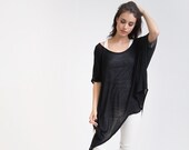 Oversized Asymmetric Top, Flowy Top, Loose Blouse, Designer Tunic, Long Black Tunic, Arabella Tunic, Marcellamoda - MB0077