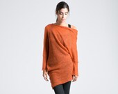 Designer Wool Sweater, Asymmetric Blouse, Oversized Cardigan, Black Jumper, Charlotte Sweater, Marcellamoda k - MB0797