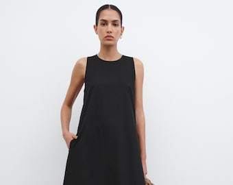 Black Cotton Sundress, Sleeveless Maxi Dress, Casual Dress, Summer Dress, Long Column Dress, Gracie Sleeveless Dress, Marcella - MD2033