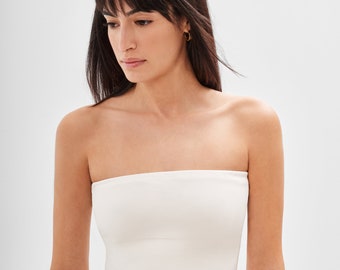 Off White Strapless Top, Fitted Tube Top, Evening Strapless Top, Party Top, Cocktail Blouse, Gavin Strapless Top, Marcella - MB1925