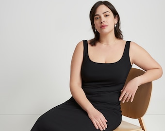 Midi Cocktail Dress, Black Tank Dress, Sleeveless Dress, Daytime Dress, Square Neck Dress, Summer Dress, Ashley Dress, Marcella - MD1835