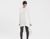 Asymmetrical Hem Blouse, Draped Back Tunic, Extra Long Sleeve Top, High Low Tunic, Sheer Layering Top, Iris Tunic, Marcella - MB0103