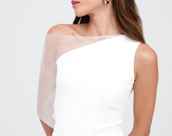 NEW Off White Cocktail Top, Asymmetric Evening Top, Dressy Top, Off Shoulder Blouse, Sleeveless Cocktail Top, Zinnia Top, Marcella - MB2292