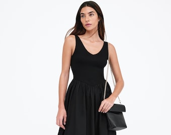 NIEUWE zwarte tankjurk, mouwloze jurk, jurk met volledige rok, zwarte midi-jurk, zonnejurk, casual kleding, Emmy-jurk, Marcella - MD2214