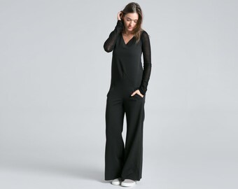 black long sleeve romper pants