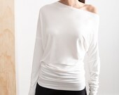 Asymmetric Tunic, Oversized Blouse, Cold Shoulder Top, Fashion Party Top, Lea Top, Marcellamoda - MB0035