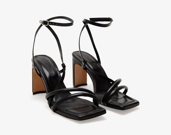 Strappy Sandals, Cocktail Sandals, Heeled Sandals, Minimalist Evening Shoes, Italian Leather Heels, Valerie Sandals, Marcella - MS2045