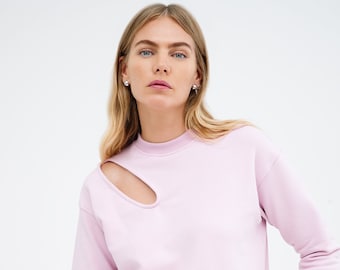 NEW Pink Cutout Top, Asymmetric Top, Relaxed Fit Sweatshirt, Pullover Sweatshirt, Bartlett Cutout Sweatshirt, Marcella - MB2249