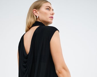 NEW Sheer Asymmetric Hem Tunic, See Through Tunic Top, Casual Sleeveless Long Top, Draped High Low Tunic, Vivienne Top, Marcella - MB2209